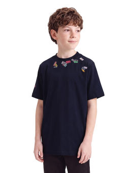 RARE ONES - Boys Navy Blue Graphic Sticker Printed T-shirt