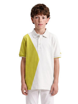 RARE ONES - Boys White-Green Colorblock Polo T-shirt