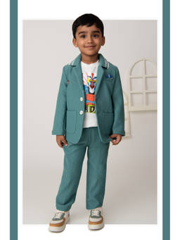 Little Collars - Boys Teal Knitted Blazer with T-shirt and Pant