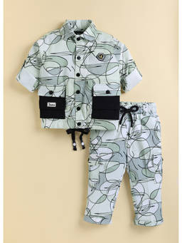 Little Collars - Boys Green Abstract Printed Co-Ord Set