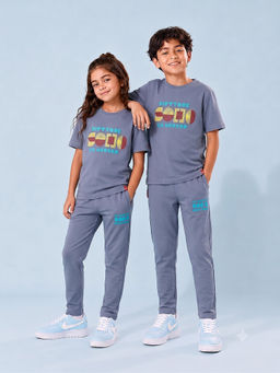 URBANBOYS CLUB - Unisex Grey Text Printed Co-Ord Set