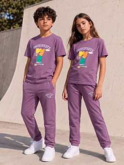 URBANBOYS CLUB - Unisex Purple Text Printed Co-Ord Set