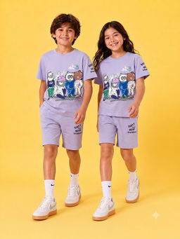 URBANBOYS CLUB - Unisex Lavender Graphic Printed Co-Ord Set