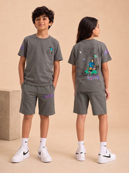 URBANBOYS CLUB - Unisex Stone Grey Graphic Printed Co-Ord Set
