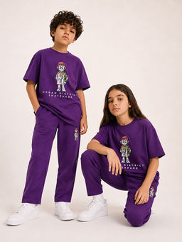 URBANBOYS CLUB - Unisex Purple Graphic Printed Co-Ord Set