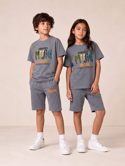URBANBOYS CLUB - Unisex Grey Text Printed Co-Ord Set