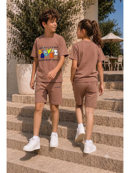 URBANBOYS CLUB - Unisex Brown Text Printed Co-Ord Set