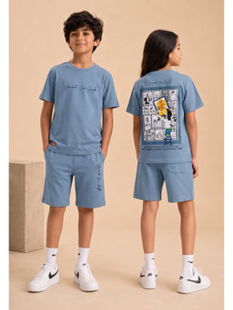 URBANBOYS CLUB - Unisex Chill Blue Text Printed Co-Ord Set