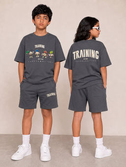 URBANBOYS CLUB - Unisex Dark Grey Graphic Printed Co-Ord Set