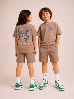 URBANBOYS CLUB - Unisex Brown Text Printed Co-Ord Set
