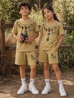 URBANBOYS CLUB - Unisex Pop Style Khaki Graphic Printed Co-Ord Set