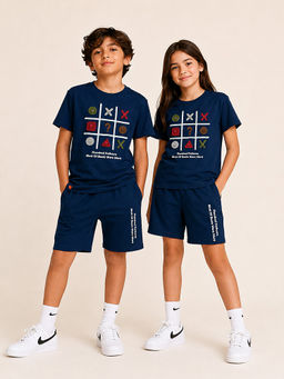 URBANBOYS CLUB - Unisex Pop Style Navy Blue Graphic Printed Co-Ord Set
