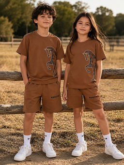 URBANBOYS CLUB - Unisex Pop Style Brown Graphic Printed Co-Ord Set