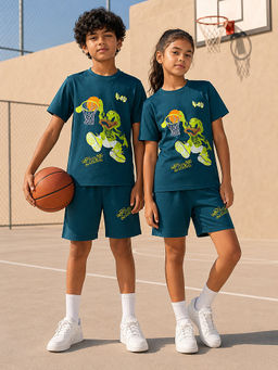 URBANBOYS CLUB - Unisex Pop Style Teal Graphic Printed Co-Ord Set
