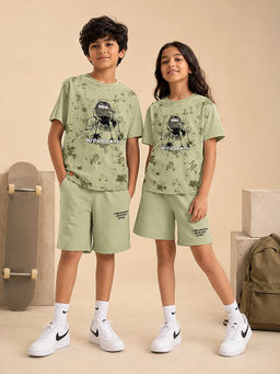 URBANBOYS CLUB - Unisex Pop Style Pista Green Graphic Printed Co-Ord Set