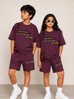 URBANBOYS CLUB - Unisex Pop Style Wine Graphic Printed Co-Ord Set