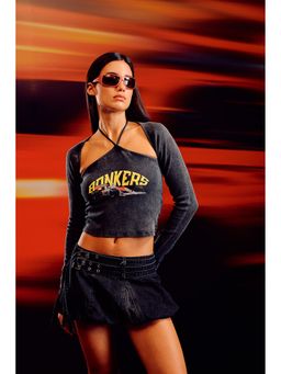 Bonkers Corner - Blitz Halter Neck Long Sleeve Crop Top