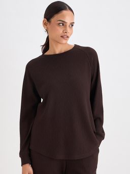 Femmella - Coffee Brown Waffle Knit Top