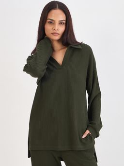 Femmella - Olive Waffle Knit Top