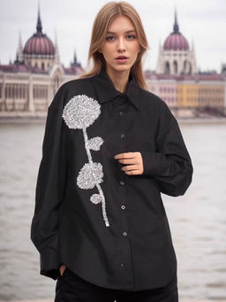 MISS MOSA BY AKANKSHA - Black Bjorn Embellished Oversized Shirt