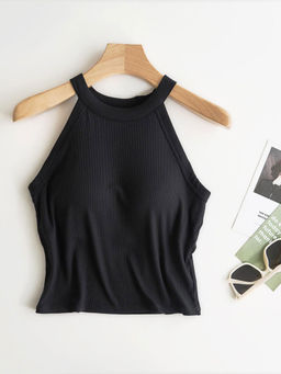 MISS MOSA BY AKANKSHA - Black Hani Tank Top with Inbuilt Bra