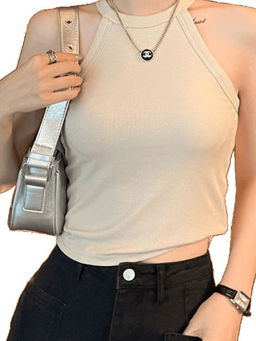 MISS MOSA BY AKANKSHA - Beige Tassie Tank Top with Inbuilt Bra