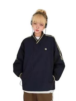 Outzidr - Black V-Neck Oversized Sweatshirt