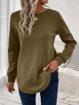 Outzidr - Olive Round Neck Sweatshirt