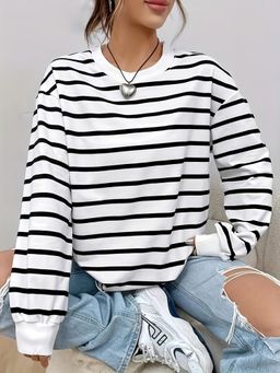 Outzidr - White Relaxed Stripes Sweatshirt