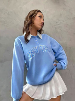 Outzidr - Blue Oversized Sweatshirt