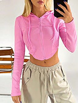 Outzidr - Pink Solid Structured Crop Top