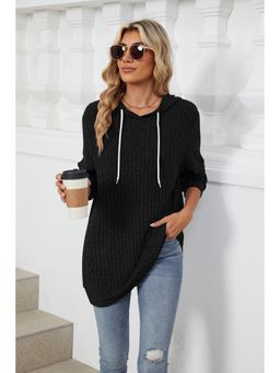 Outzidr - Black Full Sleeves Solid Hoodie