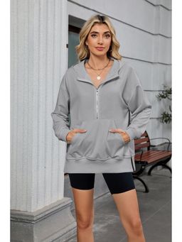 Outzidr - Grey Full Sleeves Half Zip Sweatshirt