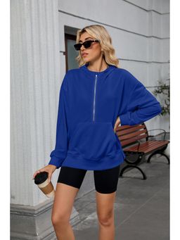 Outzidr - Blue Full Sleeves Half Zip Sweatshirt