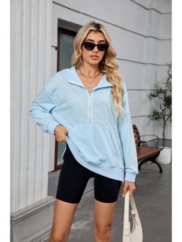 Outzidr - Light Blue Full Sleeves Half Zip Sweatshirt