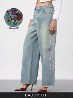 The Souled Store - Official Ukiyo-E Denim: Dragon Women Blue Jeans