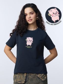 The Souled Store - Equal Women Navy Blue Relaxed T-Shirt