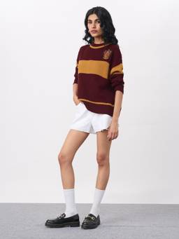 The Souled Store - Harry Potter: The Bravehearts Women Maroon Oversized Sweater