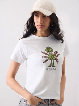 The Souled Store - Casual Classics: Not Made By AI Women White T-Shirt