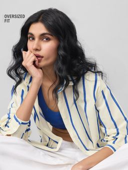 The Souled Store - Stripe Sailor Women Cream Oversized Shirt