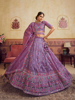 Panchhi - Lavender Organza Embroidery Semi Stitched Lehenga Choli with Dupatta and Belt