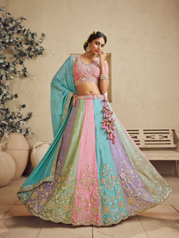 Panchhi - Multi Kali Georgette Sequin Embroidered Semi Stitched Lehenga Choli with Dupatta