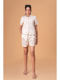 Zolo Label - Beige Brown Embroidered Co-Ord Set