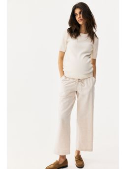 H&M - Women Beige Mama Linen-Blend Drawstring Trousers