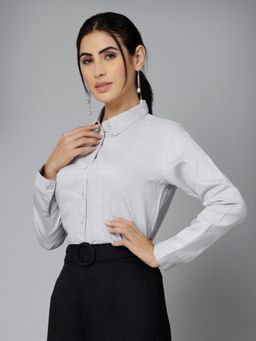 Style Quotient - Women Printed Off White Polycotton Formal Shirt