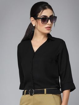 Style Quotient - Women Nude Solid Polyester Regular Formal Shirt