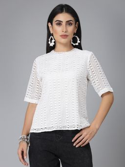 Style Quotient - Women Smart Casual White Lace Top