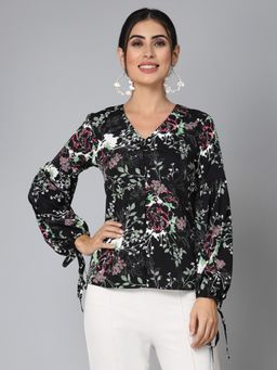 Style Quotient - Women Black Floral Polyester Smart Casual Top