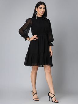 Style Quotient - Women Solid Black Georgette Dress