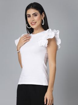 Style Quotient - Women White Knit Solid Smart Casual Top